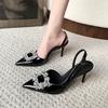 Women's Sandals 2025 Summer New Luxury Shiny Rhinrhinese Embellished Pointy Comfortable Non-slip Stiletto Heels for Women