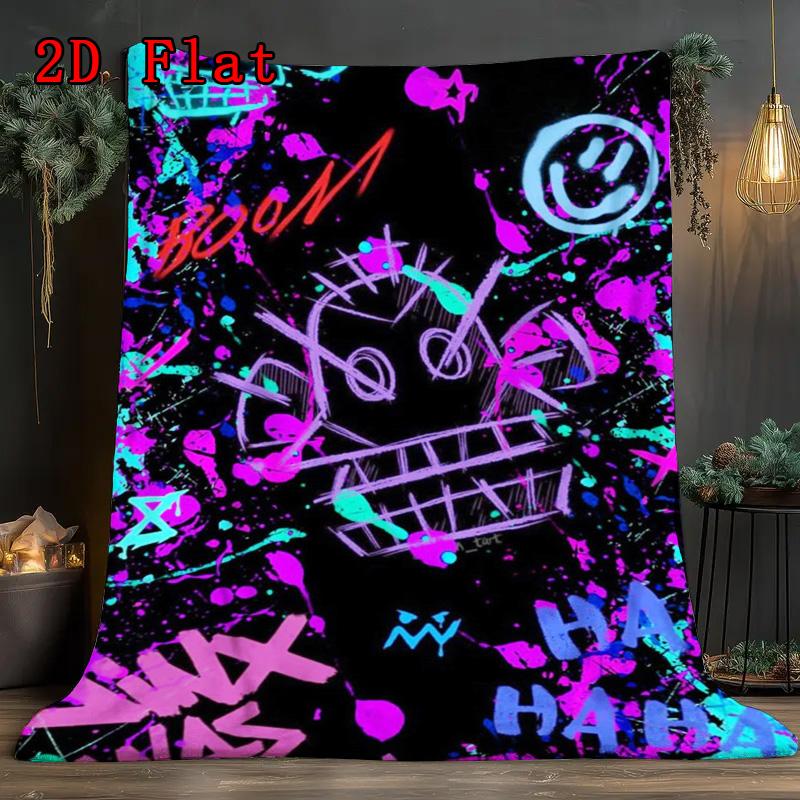 Vivid Graffiti 2D Flat Pattern Flannel Blanket High quality All Seasons Warmth and Comfort Perfect for Christmas Gifts.SMT0917523