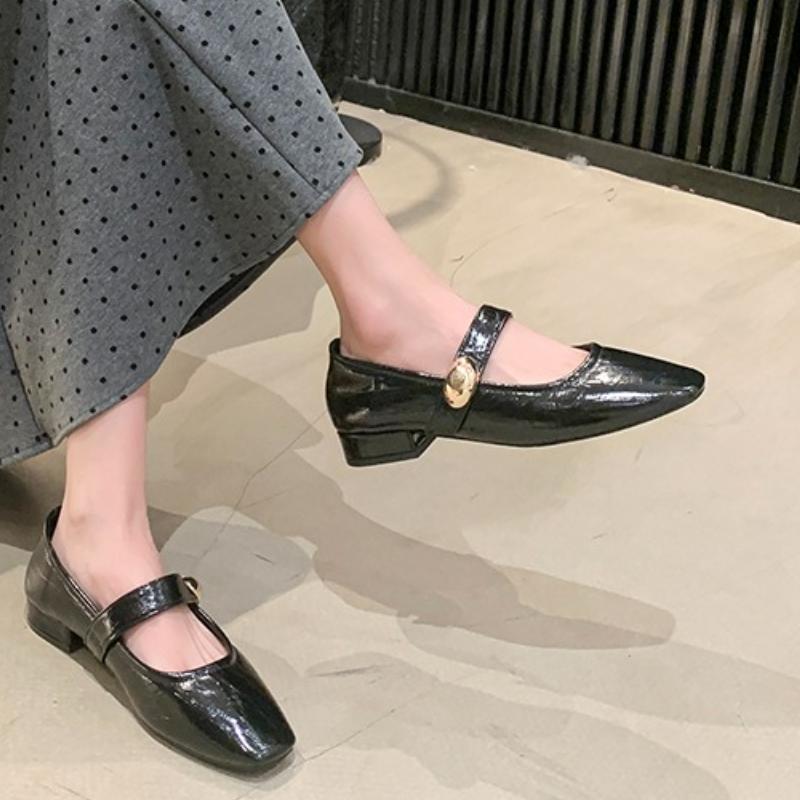 

2025 New Women s Metal Buckle Round Toe Slip-on Mary Jane 3cm Wedge Low Heel Casual Female High Quality Soft Daily Shoe 35 чёрный