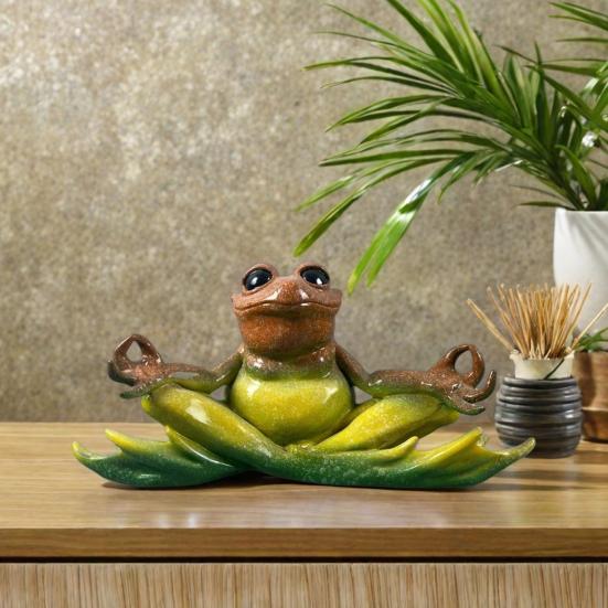 Meditation Frog Statue Sitting Frog Figurine Resin Animal Sculpture Indoor Outdoor Garden Desktop Decoration Ornament