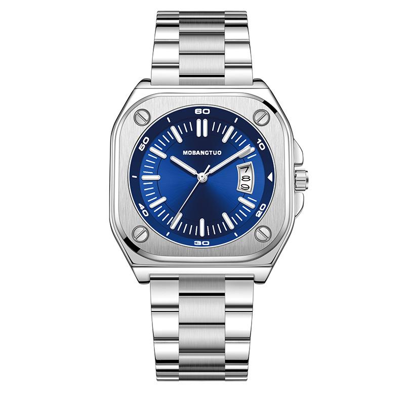 Square Steel Belt Large Dial Watch Calendar Luminous Trend Waterproof Quartz Watch