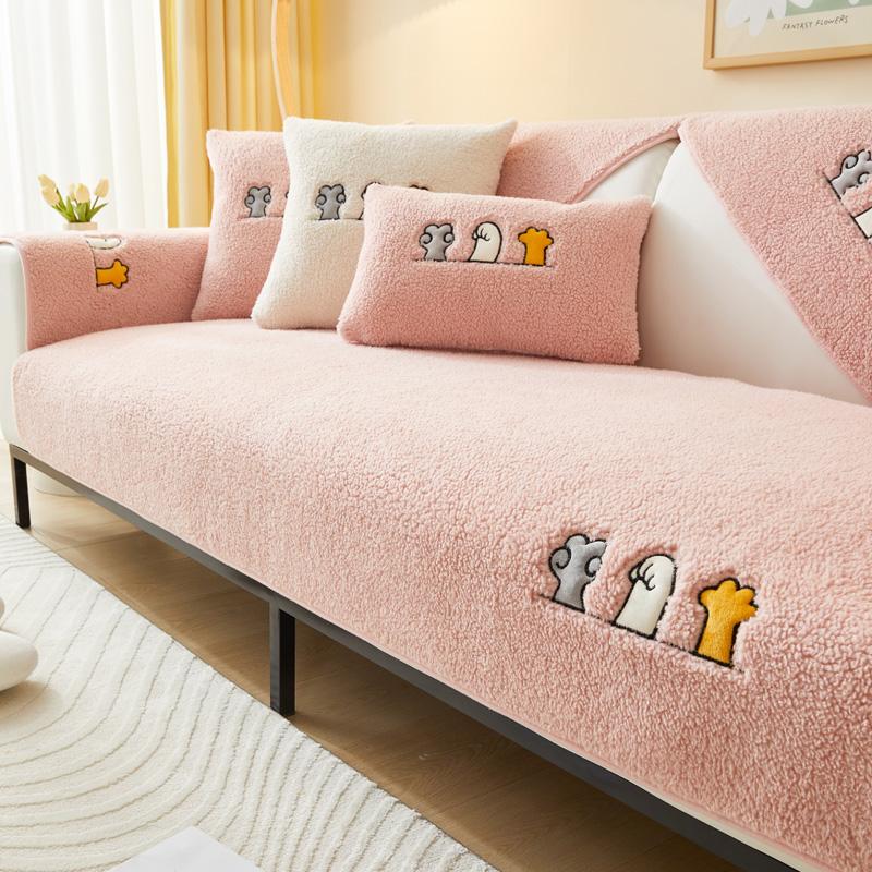 Thicken Plush Couch Cover Winter Warm Sofa Pad Non-Slip Sofa Slipcovers for Living Room L Shaped Back Towel Sectional Sofa Mat
