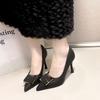 Hot Wholesale Ladies New Slim High Heels Summer Pointed Toe Square Buckle Sexy High Heel Sandals Shoes for Women