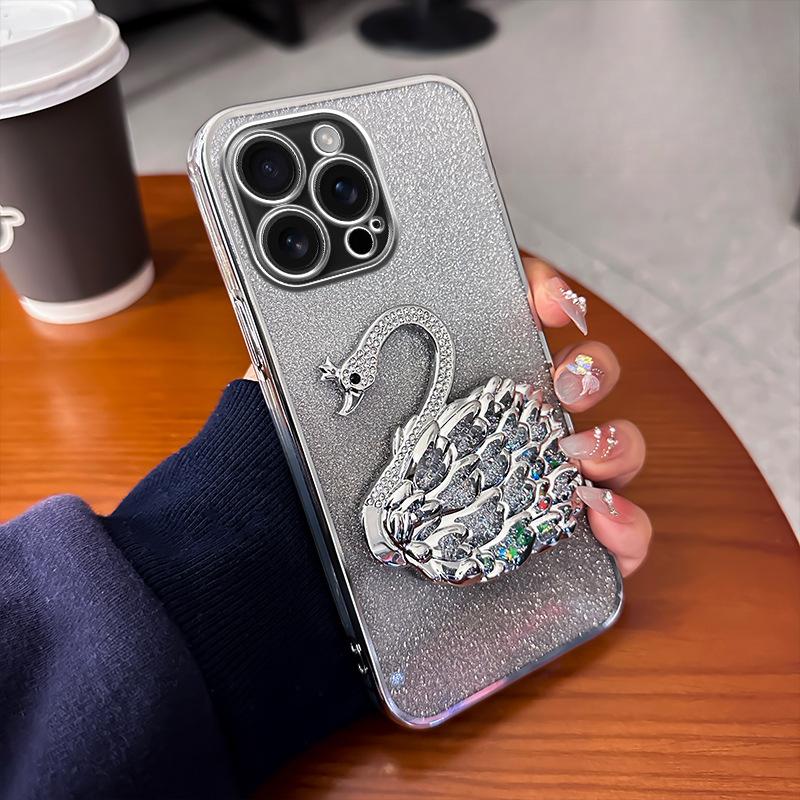 Applicable To IPhone 16 Swan Stand Mobile Case Apple 15 Promax Gradient Glitter 14/13 Advanced Sense
