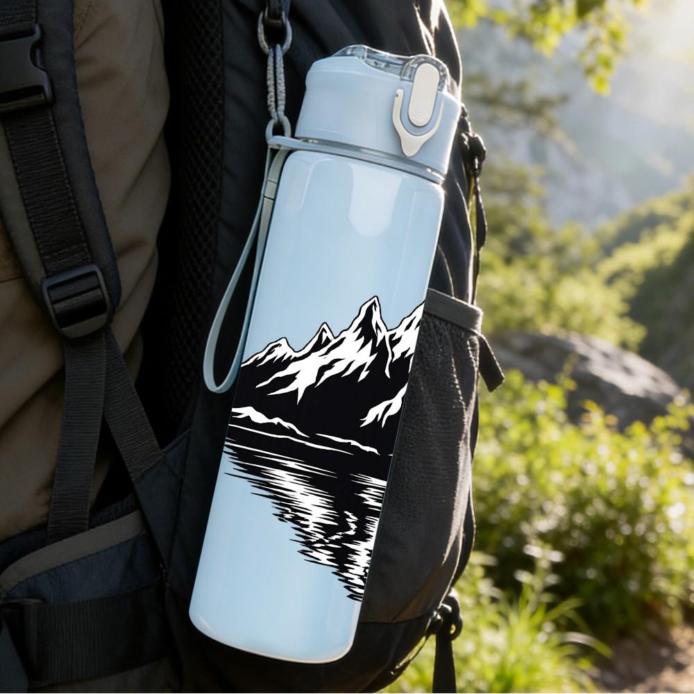 1PC Mountain Peak Landscape Art Print 750ml Color Plastic Sports Water Bottle Leakproof Flip Straw Lid Suitable for Sports Office Home Use