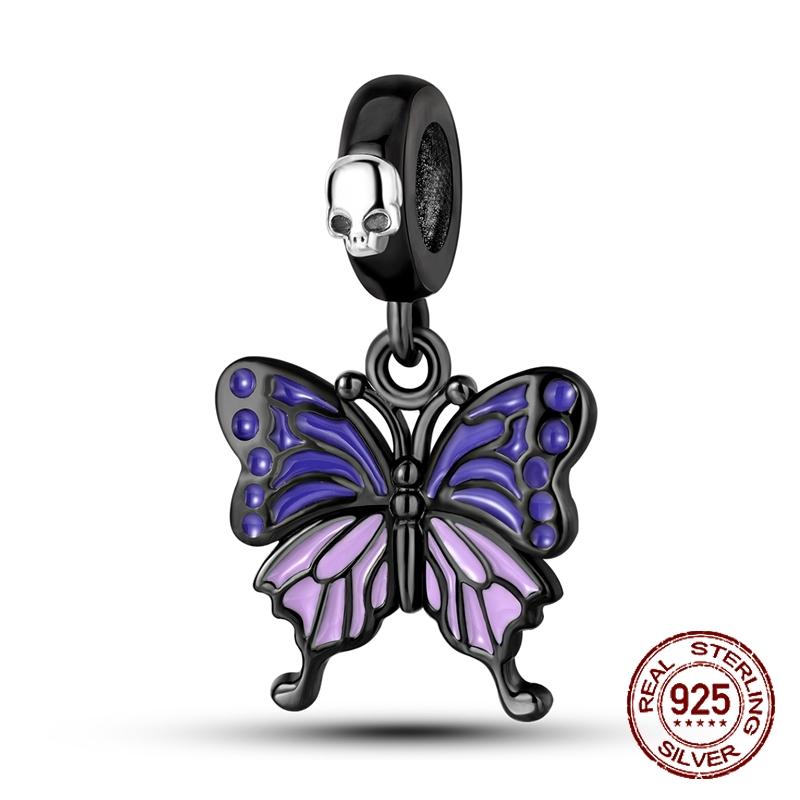 Copper Metal Fantasy Flying Dragon Mysterious Butterfly purple Charm Bead Components Pendant Bead Components Compatible With 4MM hole diamete