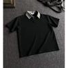 Damen Sommer Kariertes T-Shirt mit Polokragen und Einsätzen: Trendiges Kurzarm-Nischen-Design, Stilvoller Faux-Zweiteiler-Look.