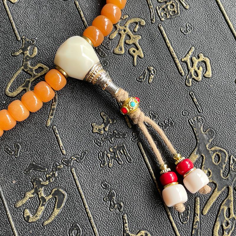 Honey Yellow Weathered Bodhi Seed Beads Mala Bracelet for Men and Women