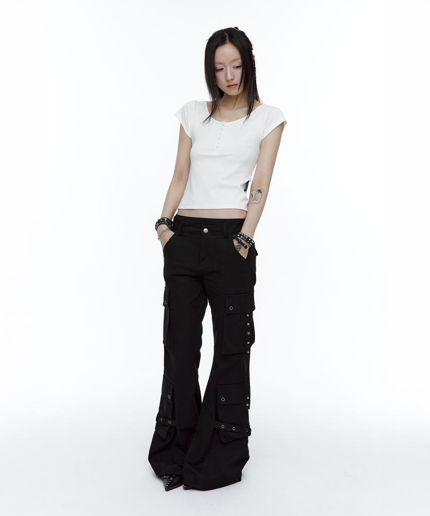 ROUGHNECK Bootcut Cargo Strap Pants Black