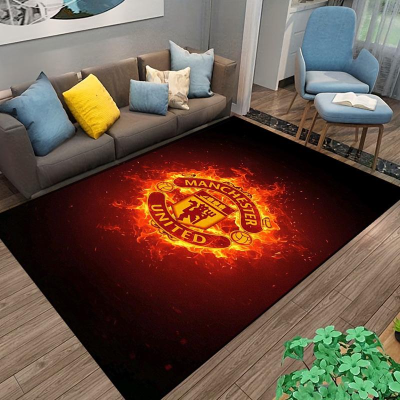 "Manchester United Logo Carpet with Fiery Background for Home Decor" Suitable for use as an anti-slip for living room bedroom sofas