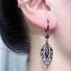 Retro black crystal zircon leaf earrings femininity versatile elegant ear buckles light luxury fashion personalized earrings