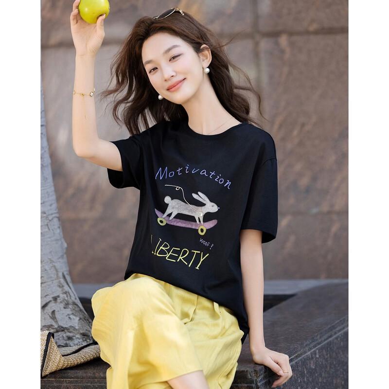 Demana Damen lockeres Baumwoll-T-Shirt mit Hasendruck