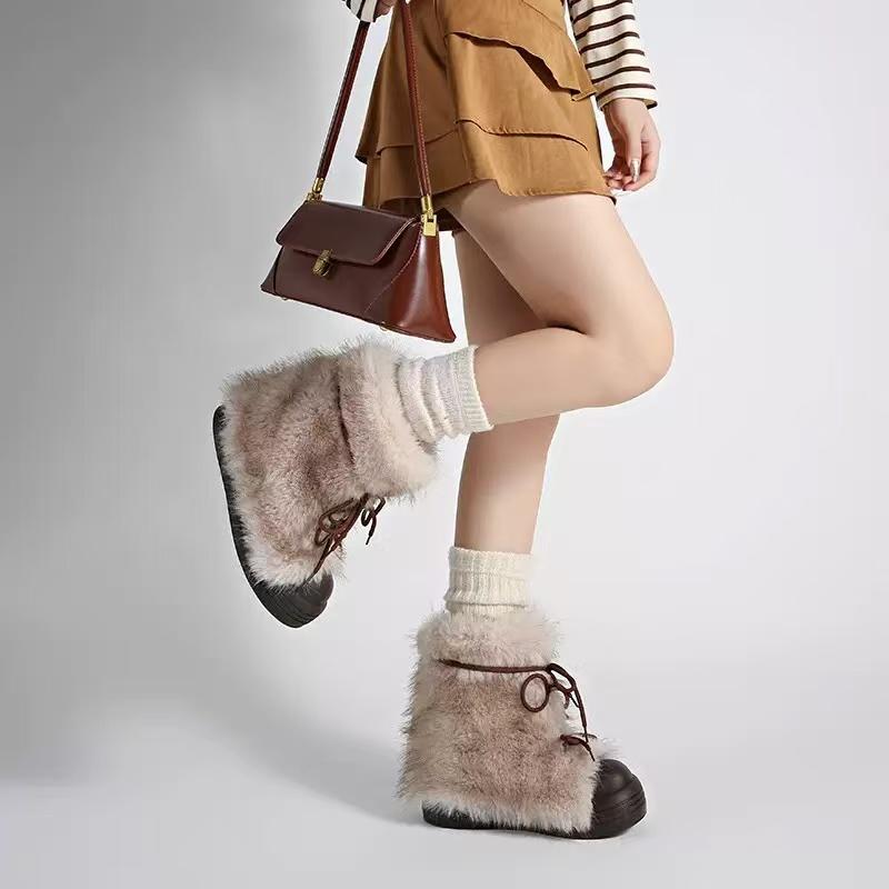 

Retro Trendy Hairy Snow Boots for Women in Winter 2026,Fashion Warm,Cold Resistant,Thick Soled,Height Increasing Platform Boots 35 бежевый