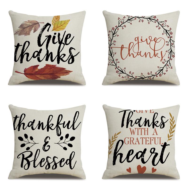 Thanksgiving Linen Pillowcase Autumn Pumpkin Print Pillow Cushion Cover