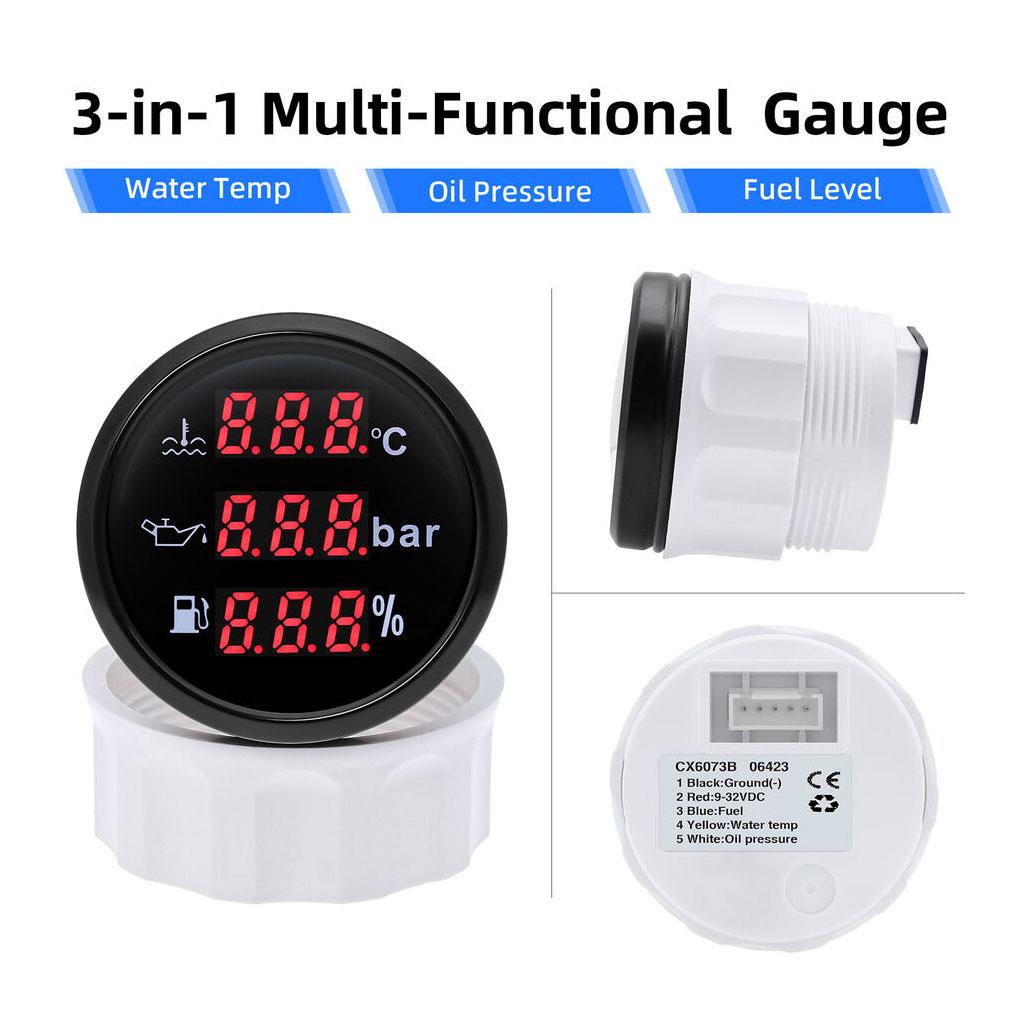 52MM 3 IN 1 Gauge Sensor Oil Pressure Gauge Gauge Oil Pressure For Boat Car ATV Accurate