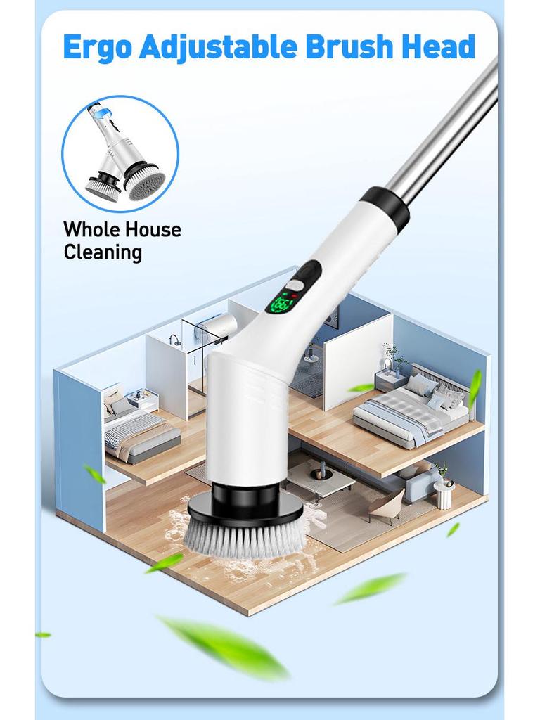 Multi-functional Wireless Electric Cleaning Brush with Rotating Telescopic Handle and Digital Display