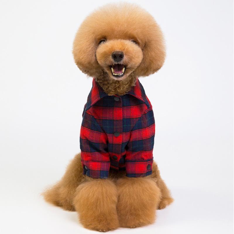 New pet clothes dog plaid lining two legs teddy bommy French bucket shirt clothing British style dog shirt