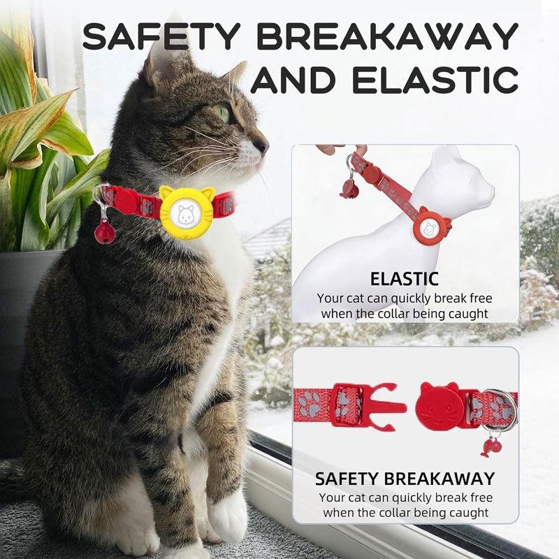 Cat Accessory Custom Reflective Pet Cat Collar for Airtag Protective Holder Silicone WaterProof Air Tag Case Collar with Bell