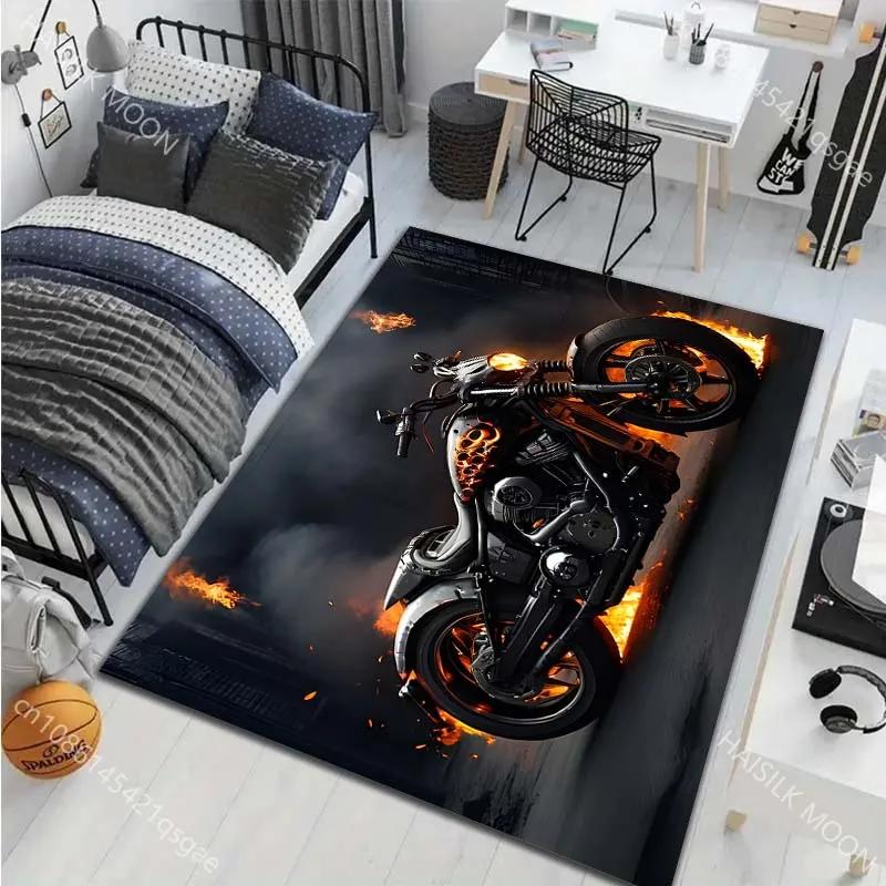 6 Stil Motorrad-Enthusiasten Muster Teppich für Wohnzimmer Schlafzimmer Sofa Heimdekoration Rutschfeste Bodenmatte Große Größe