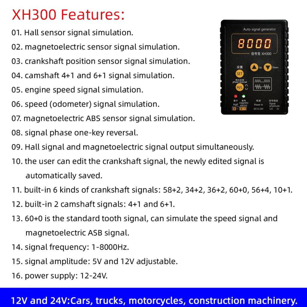 Multifunction Vehicle Signal Generator with LED Indicator Engine Diagnostic Tool Upgrades for Hall & Magnetic Sensors