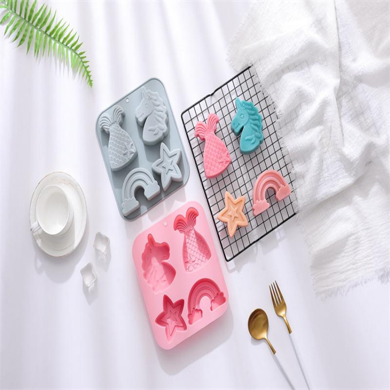 Cartoon Porous Silicone Chocolate Mold Mermaid Candy Cake Ice Baking Mould Diy Star Rainbow Soap Candle Making Gifts