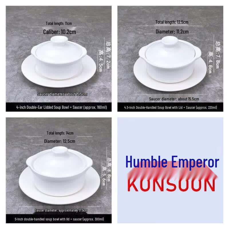 Qianxing Ceramic Double-Handled Stew Pot & Saucer Set