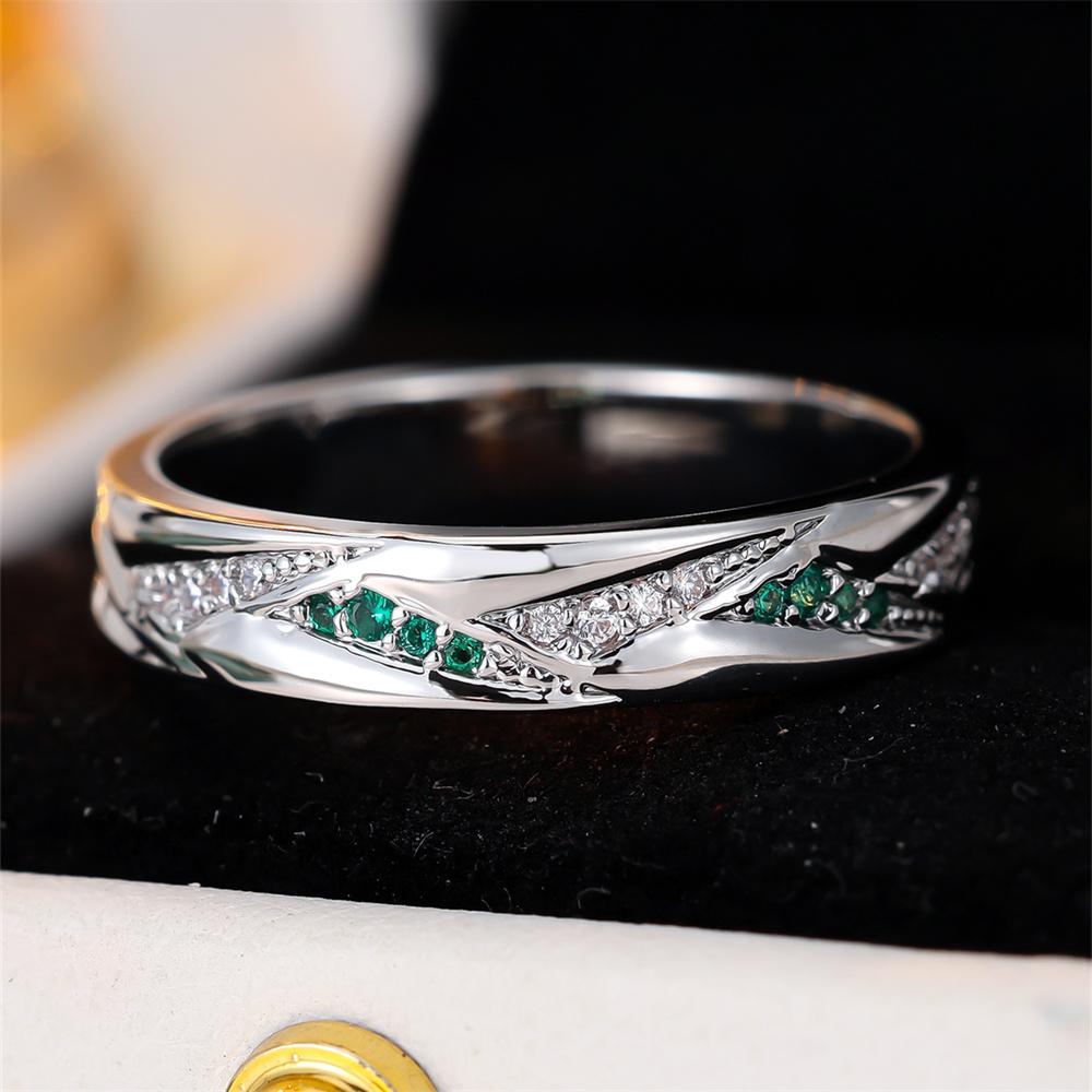 Small Stone Green Crystal White Zircon Rings For Women Trendy Silver Color Bridal Engagement Band Wedding Jewelry Versatile Gift