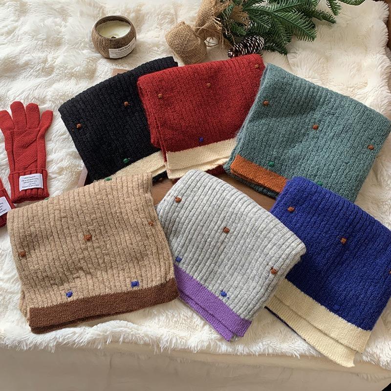 Scarf Women's Winter Advanced Sense Autumn and Winter Colorful Beans Versatile Warm and Cold Neck Protection Scarf Color Matching Shawl