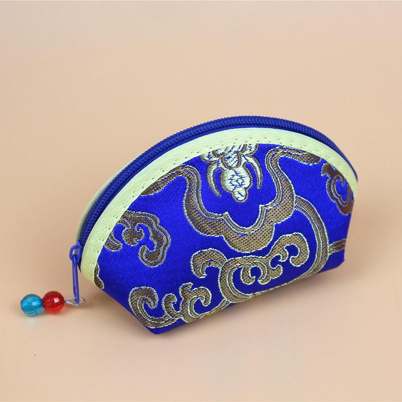 

Классический китайский кошелек для монет в форме юаньбао на молнии с цветочным узором 12x8x5 cm синий