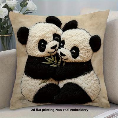 1 Stück, 2D Flachdruck Niedliches Panda-Umarmungs-Design Kissenbezug - Weiches, Bequemes und Glattes Polyesterfaser-Gewebe
