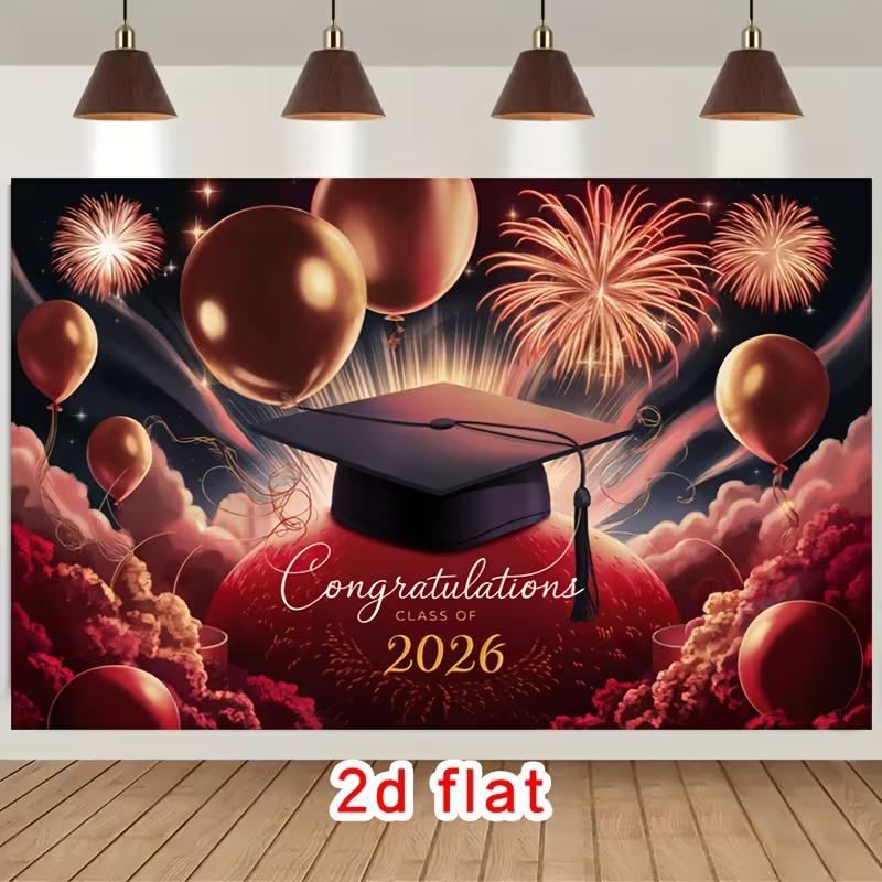 

2D Class of 2026 Graduation Photography Backdrop, Red & Gold Party Background 47.2x31.5inch/120*80cm