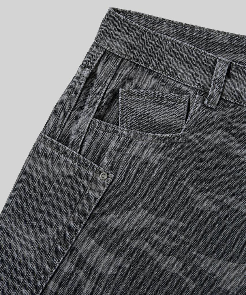 Beodeonteu Curved Cut Camo Herringbone Wide Cotton Pants [Charcoal]