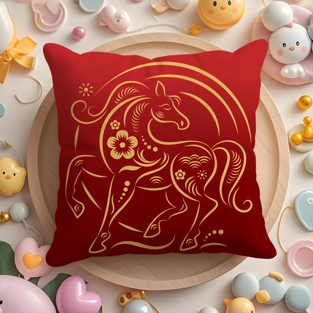 Happy Spring Festival Cushion Cover Short Plush DoubleSided Printing Home Machine Washable In Warm Winter Pillow Case
