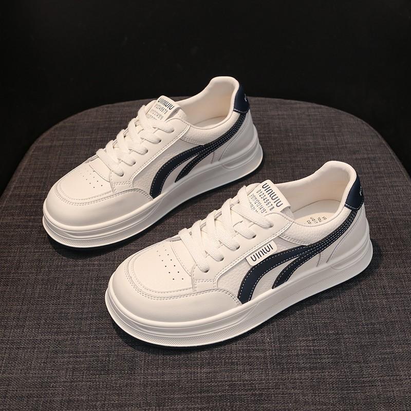 Leather White Shoes Women's Thick Baseplate Shoes 2025 Summer New Light Breathable Comfortable Sports Leisure Sports Board Shoes