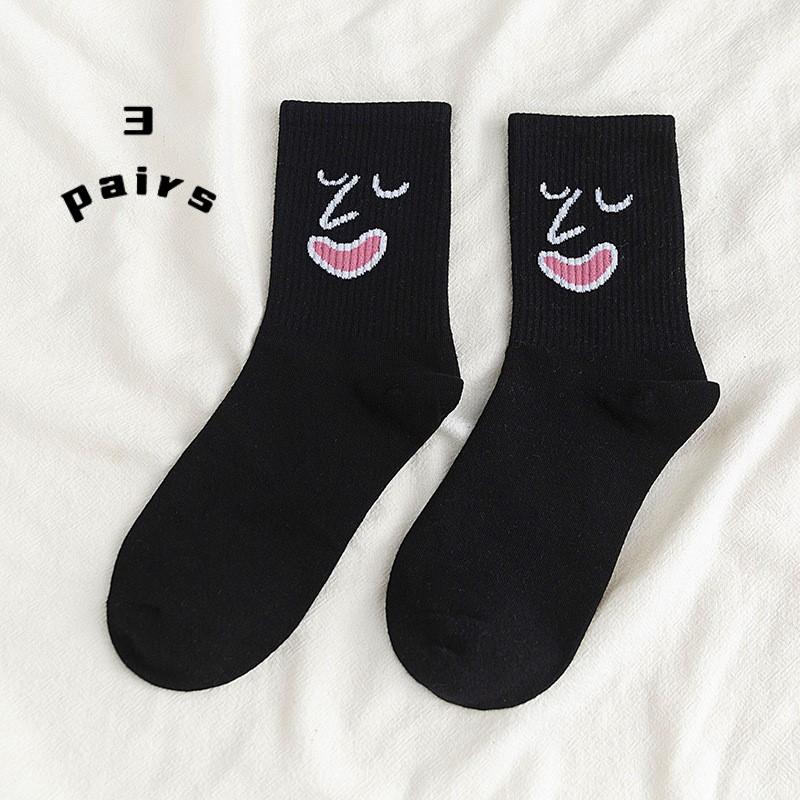 3 Paar Socken Damensocken Wadensocken Koreanische Socken mit schrulligem Ausdruck Cartoon-Trendsocken im College-Stil