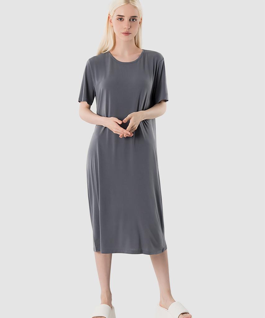 ARMEDES Damen Locker geschnittenes Kurzarm-Maxikleid Ar-314