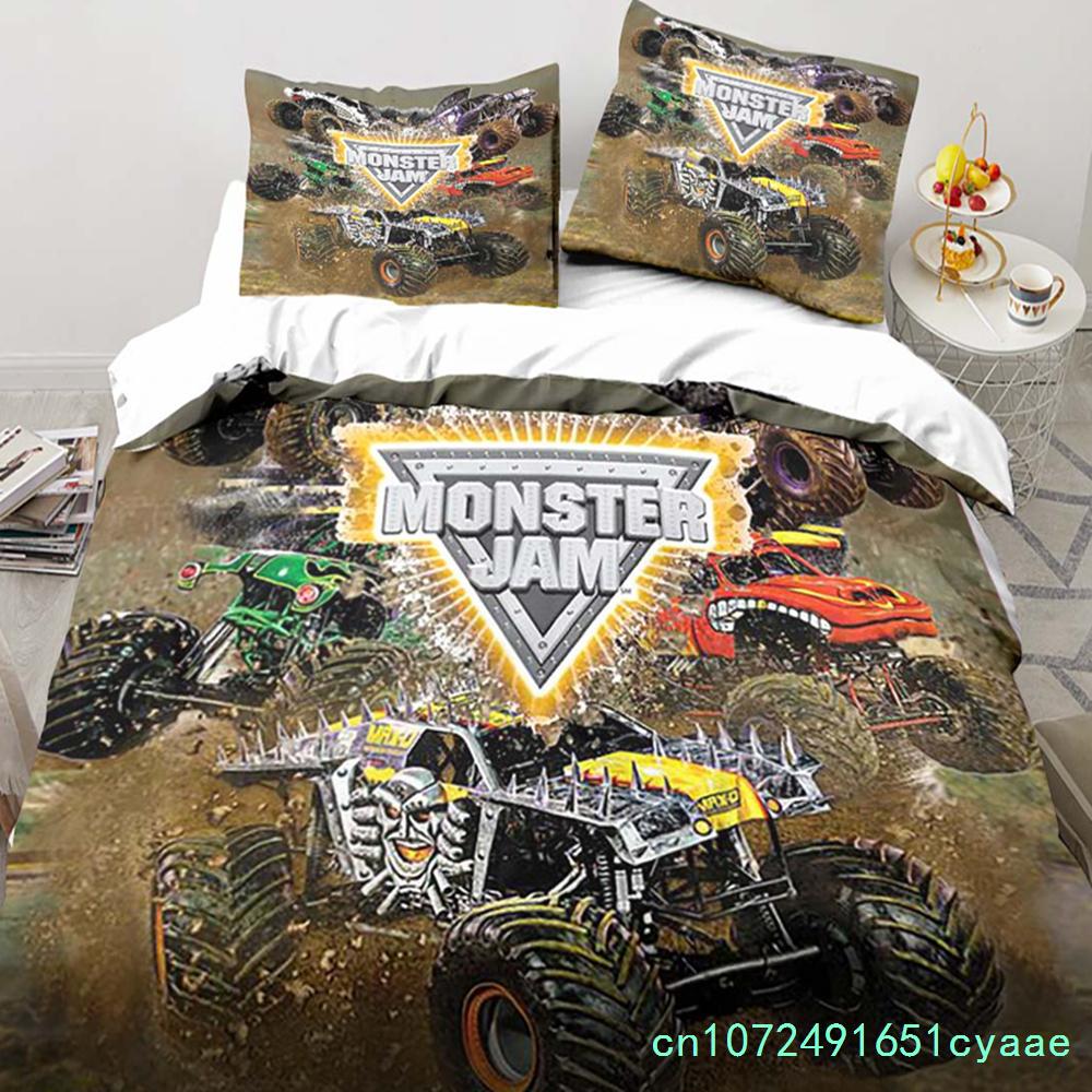 Monster Truck Bedding Cartoon Gift Twin Bedding Set 3 Piece Comforter Set Bed Duvet Cover Double King Cover Home Textile