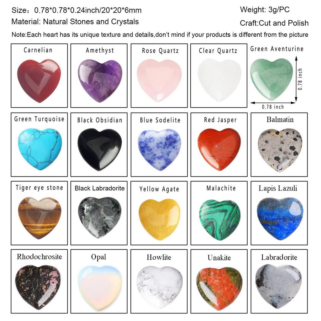 Heart-Shaped Natural Crystal Gemstone Pendant (20mm)