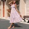 Summer fresh pastoral print ruffle edge sleeveless backless dress