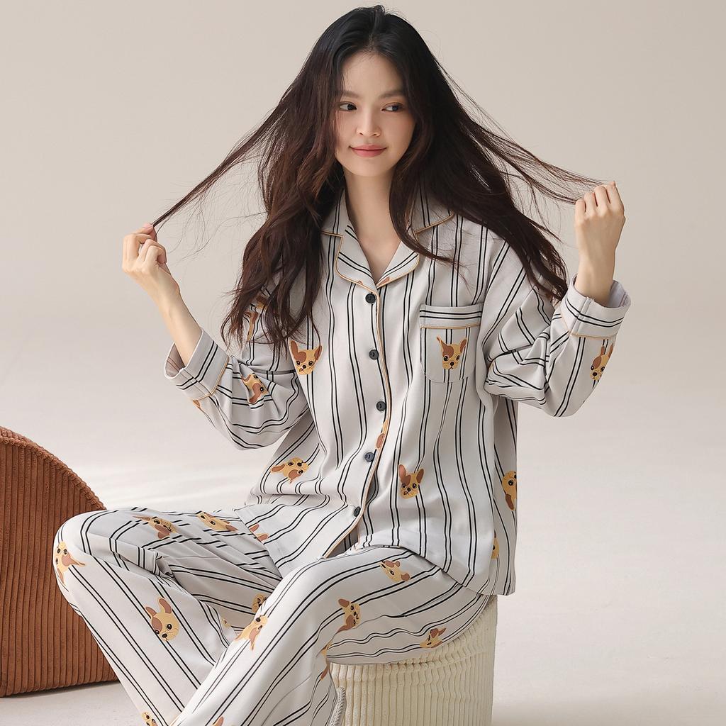 Pajamas women's spring and autumn pure cotton long-sleeved autumn high-end new pull-frame cotton thin autumn and winter women's loungewear set