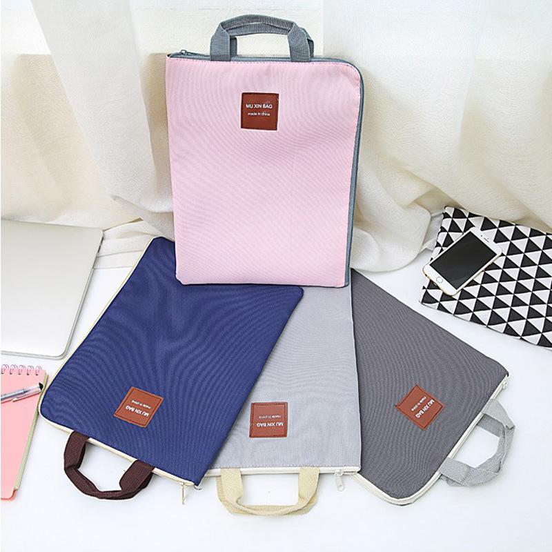Korean Simple Solid A4 Big Capacity Document Bag Business Briefcase Storage File Folder for Papers Stationery Student Gift