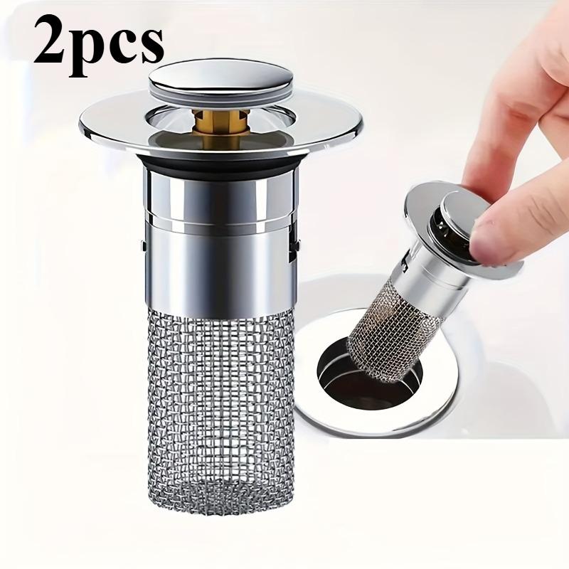 2pc Stainless Steel Bathroom Sink Stopper – Anti-Odor Pop Up Bouncing Core, Drain Filter Plug, Christmas Gift & Decor