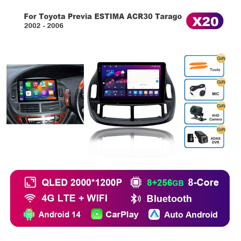 Car Radio Multimedia Player Android 14 for Toyota Previa ESTIMA ACR30 Tarago 2002 - 2006 GPS 4G WiFi Bluetooth Split Screen