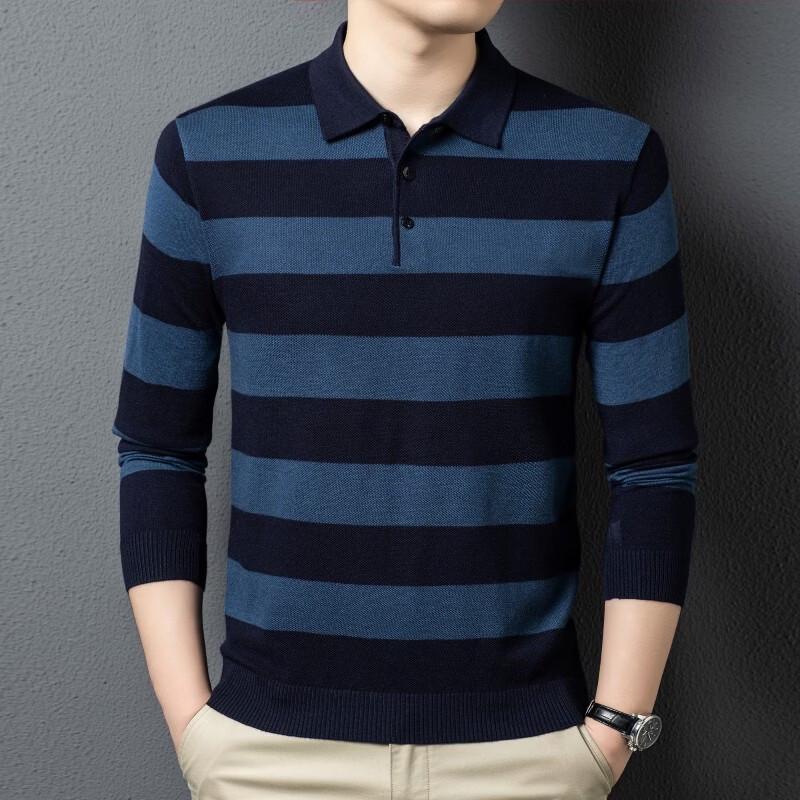 Men s Wool Blend Contrast Stripe Polo Knit Shirt M