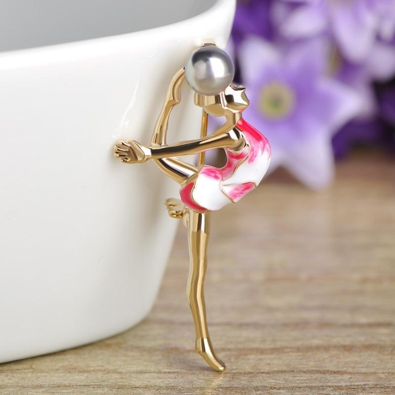 Blucome Moda Sport Gimnastica Fete Brosa Accesorii pentru haine Email de metal de culoare aurie Perle simulate Brose Bijuterii Pin