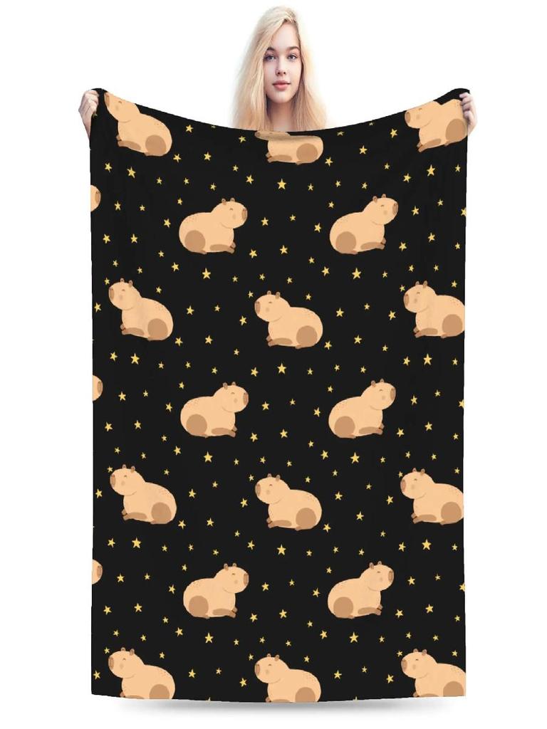 Capybara Cartoon Fleece Blanket Soft Printed Throw for Bed Sofa Bedroom Decor Lightweight Quilt