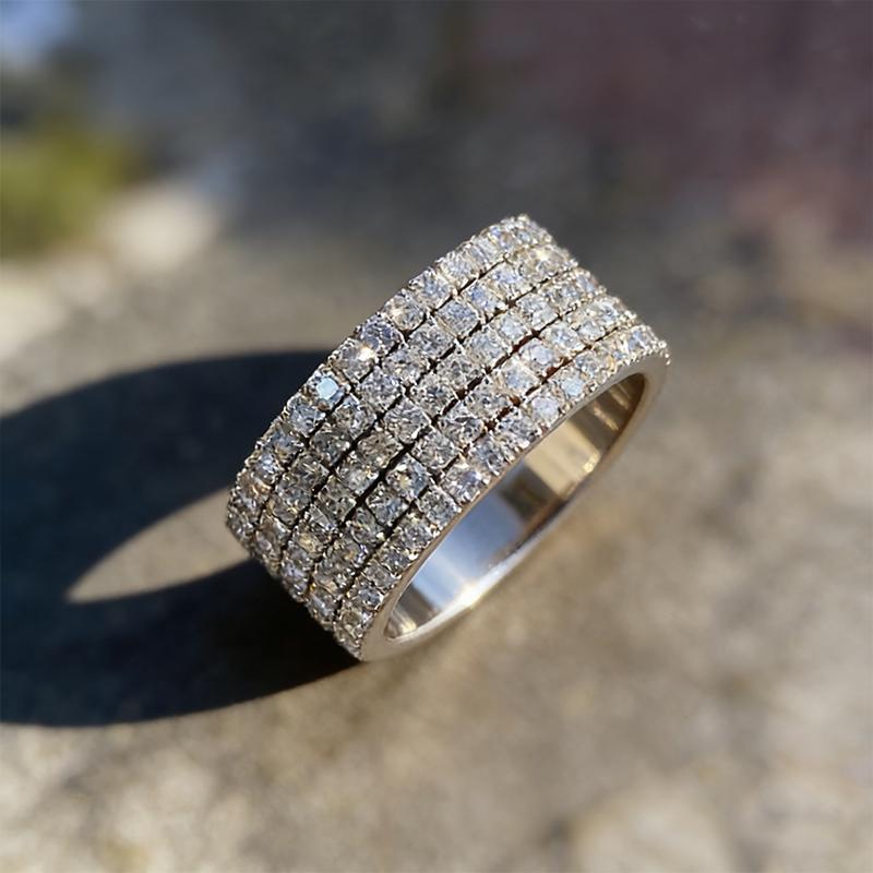 Luxury five row full diamond zircon women's ring, personalized and versatile, exquisite and high-end, elegant ring