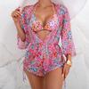 2026 Swimsuit Women's Split Beach Blouse Mesh Three-piece Bikini Sexy Swimsuit