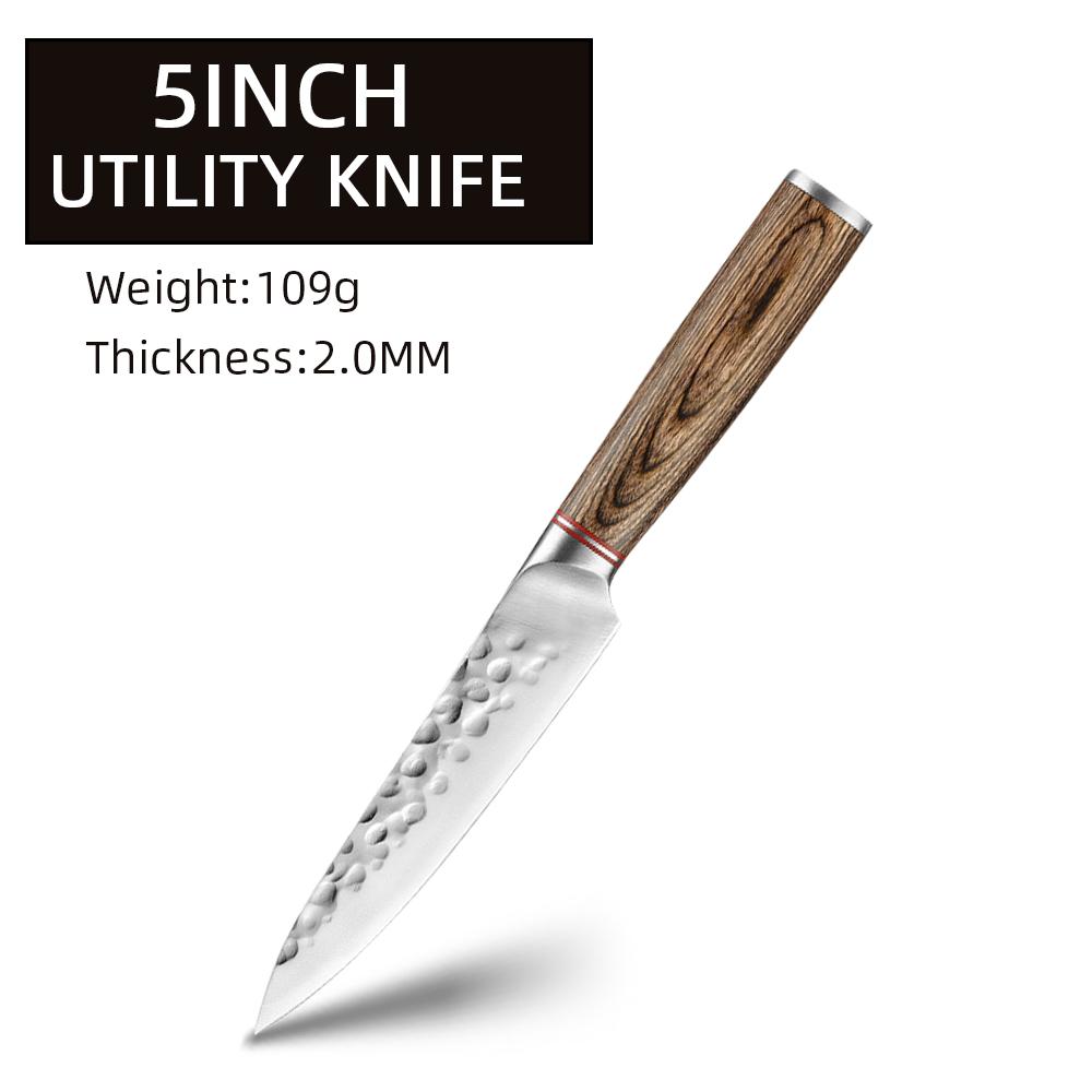 Kitchen Chef Knives Hand Forged Hammer Fruit Vegetable Meat Butcher Cleaver Professional Sharp Slicing Boning Knife with Holder