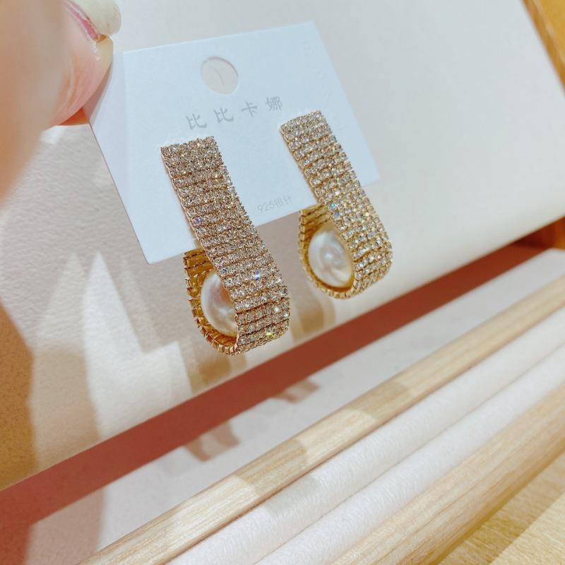 1PAIRE Nouveaux boucles d'oreilles douces célébrité Internet mode tempérament personnalité exagéré style coréen pleines de diamants perles